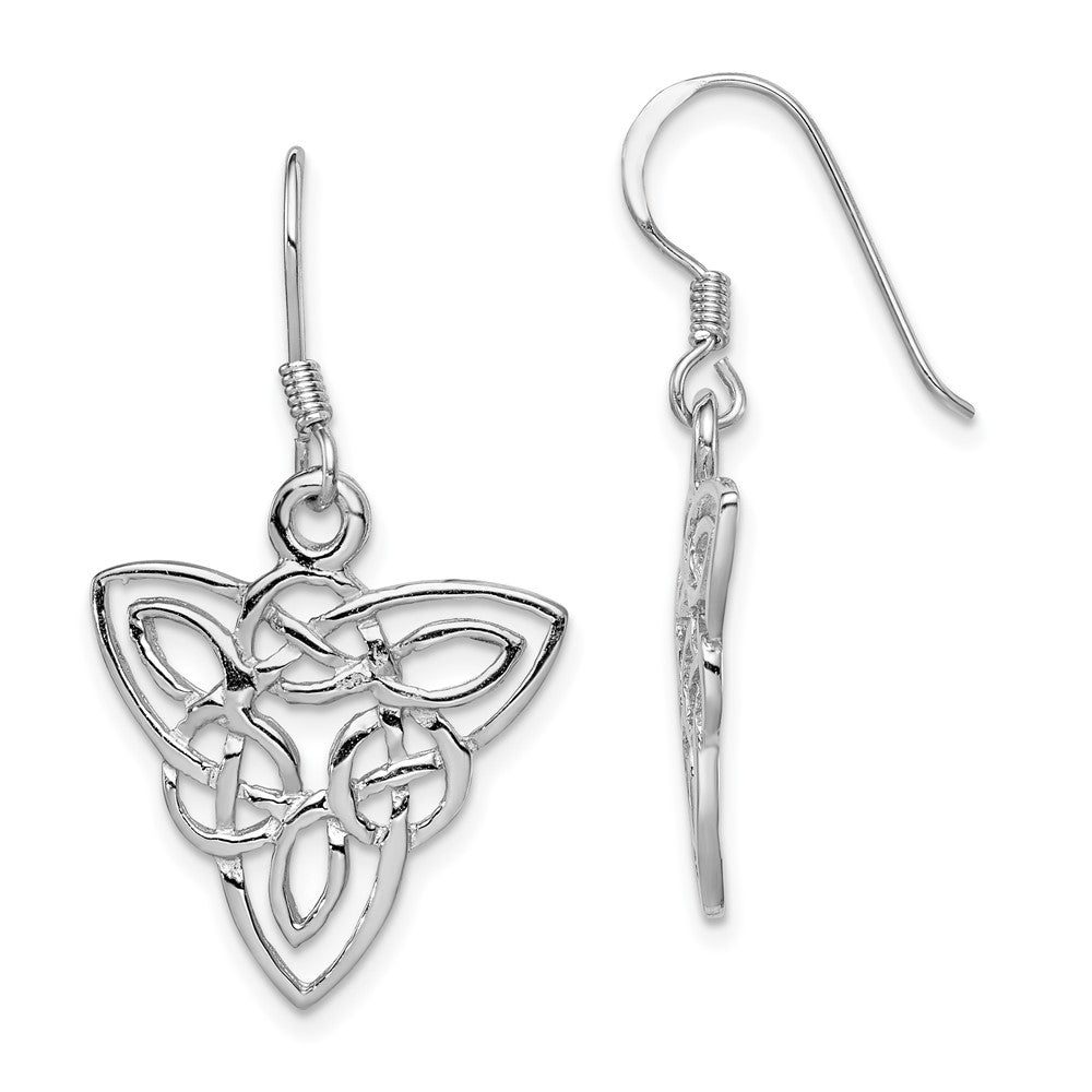 Rhodium-plated Sterling Silver Polished Celtic Knot Dangle Earrings