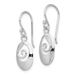 Rhodium-plated Silver Polished Oval Dangle Dangle Earrings