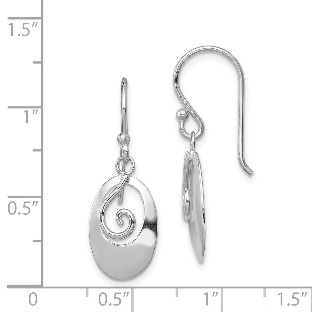 Rhodium-plated Silver Polished Oval Dangle Dangle Earrings