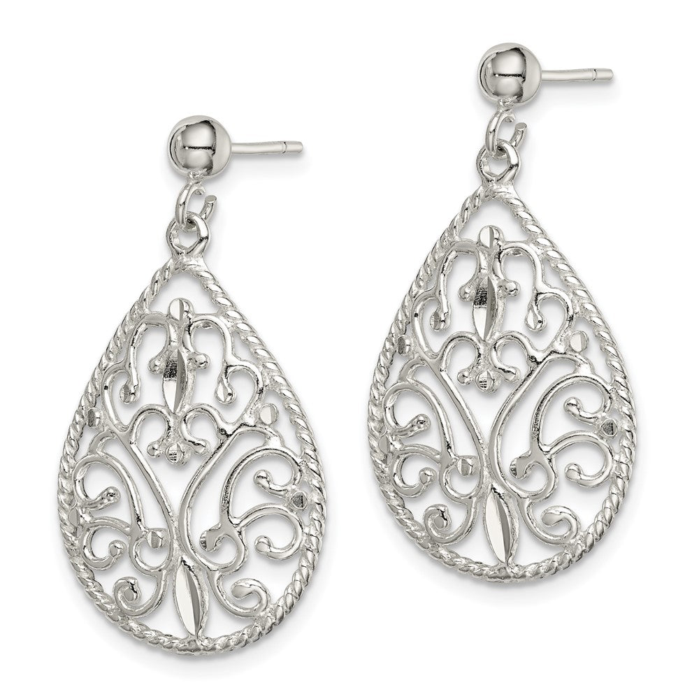 Sterling Silver Polished Diamond-cut Post Earrings
