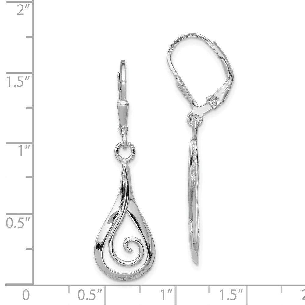 Rhodium-plated Silver Polished Fancy Dangle Leverback Earrings