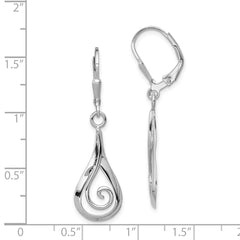 Rhodium-plated Silver Polished Fancy Dangle Leverback Earrings