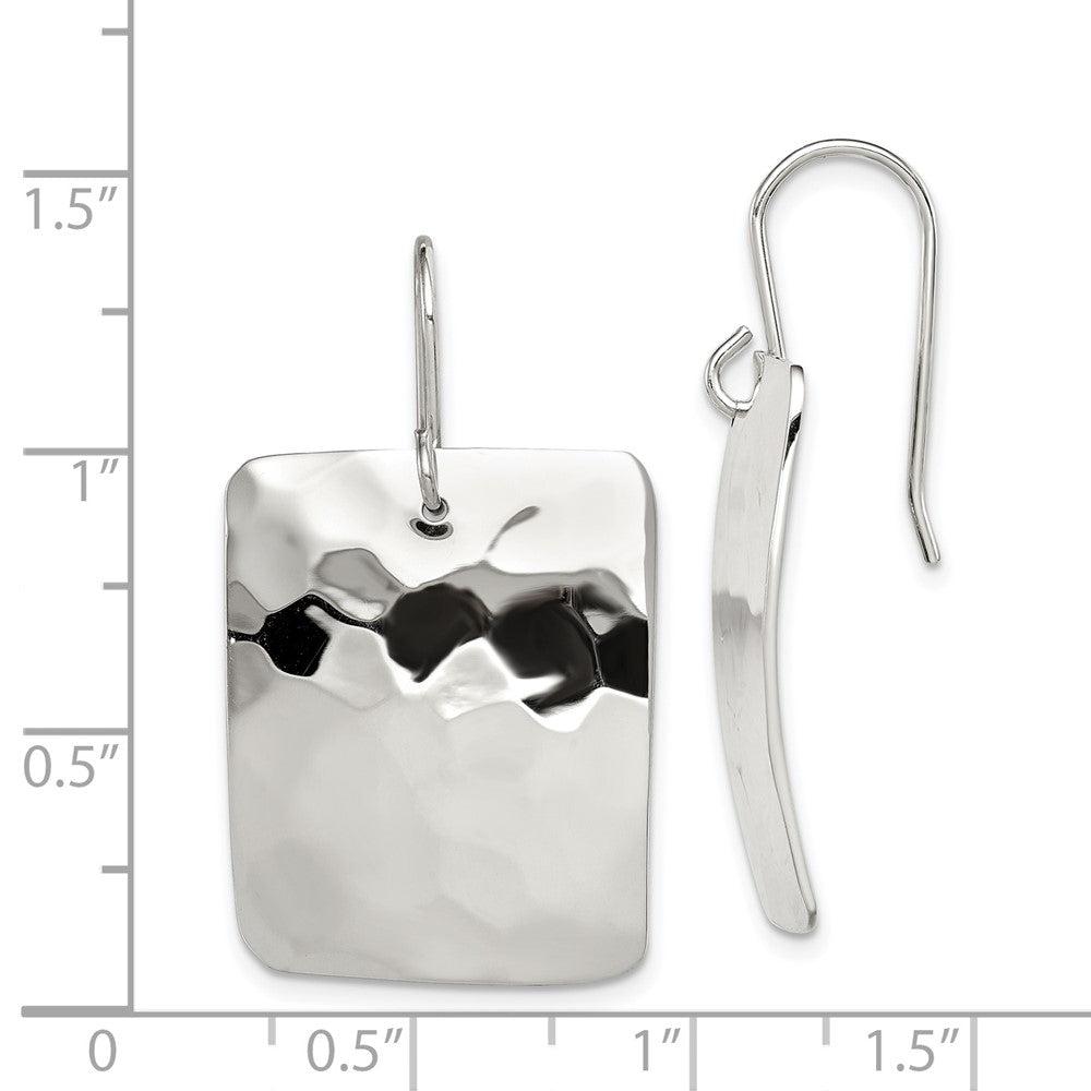 Sterling Silver Polished Hammered Square Shepherd Hook Earrings
