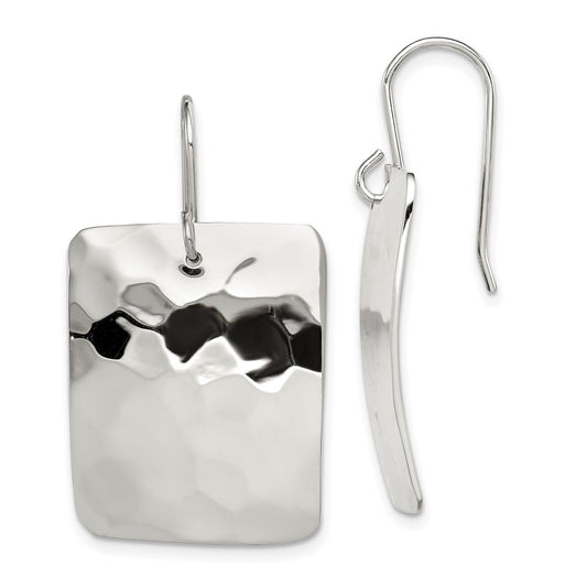 Sterling Silver Polished Hammered Square Shepherd Hook Earrings