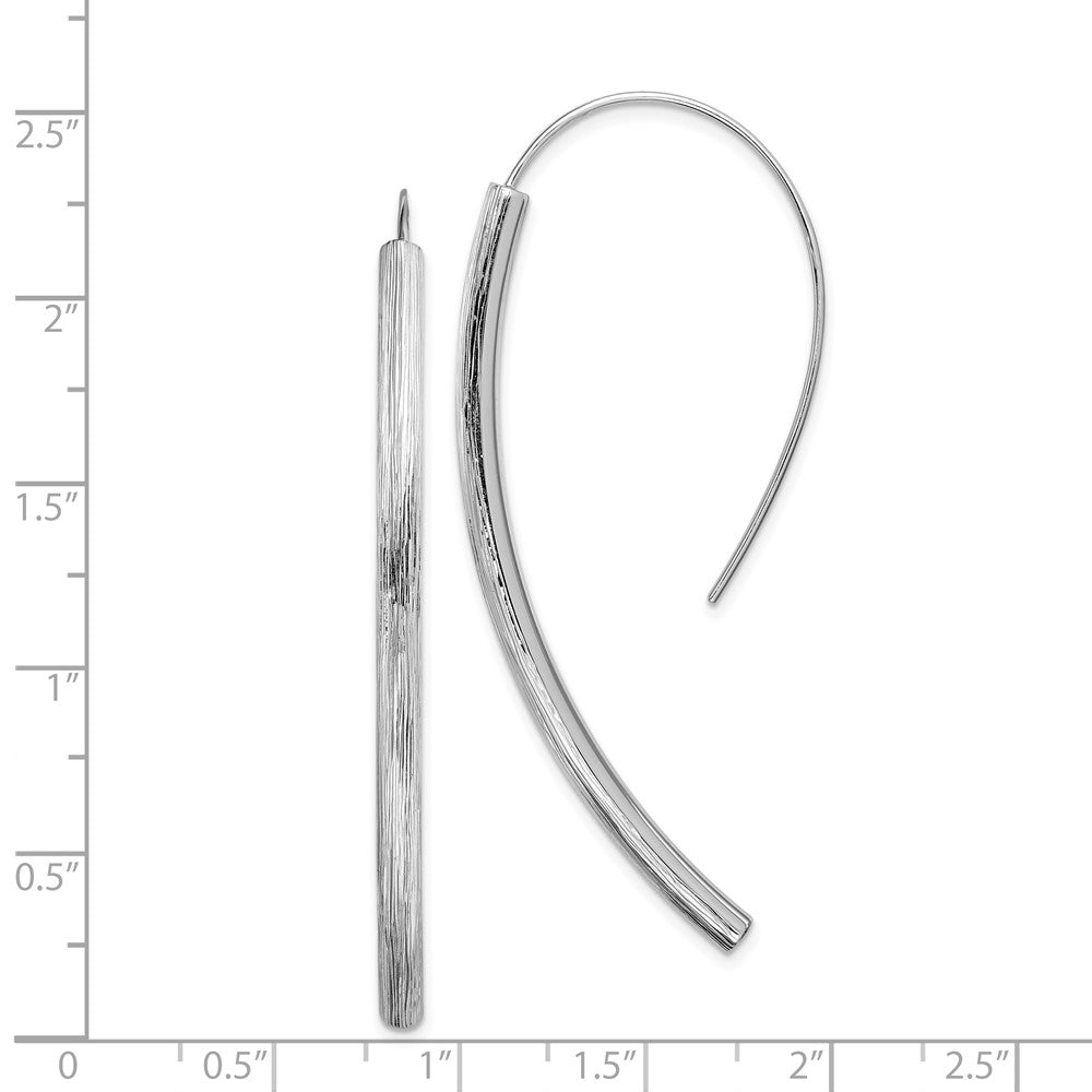 Rhodium-plated Silver Polished Textured Bar Dangle Earrings