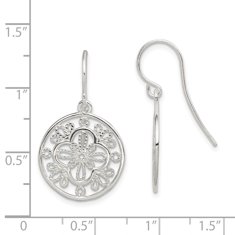 Sterling Silver Polished Filigree Shepherd Hook Earrings