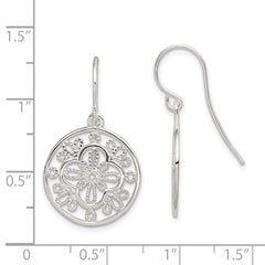 Sterling Silver Polished Filigree Shepherd Hook Earrings