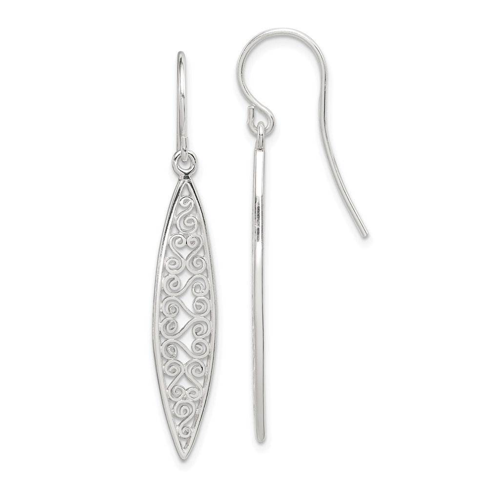 Sterling Silver Polished Filigree Shepherd Hook Earrings