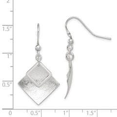 Sterling Silver Polished Textured Square Shepherd Hook Earrings
