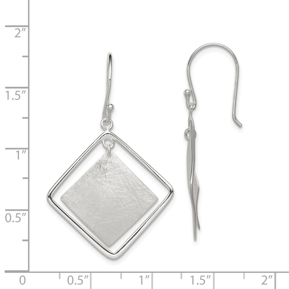 Sterling Silver Polished and Textured Squares Dangle Earrings