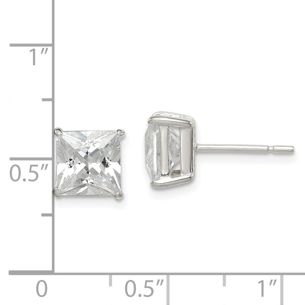 Sterling Silver Polished 7mm Princess CZ Post Earrings