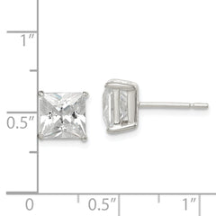 Sterling Silver Polished 7mm Princess CZ Post Earrings
