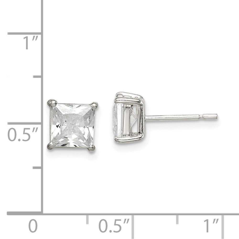 Sterling Silver Polished 6mm Princess CZ Post Earrings