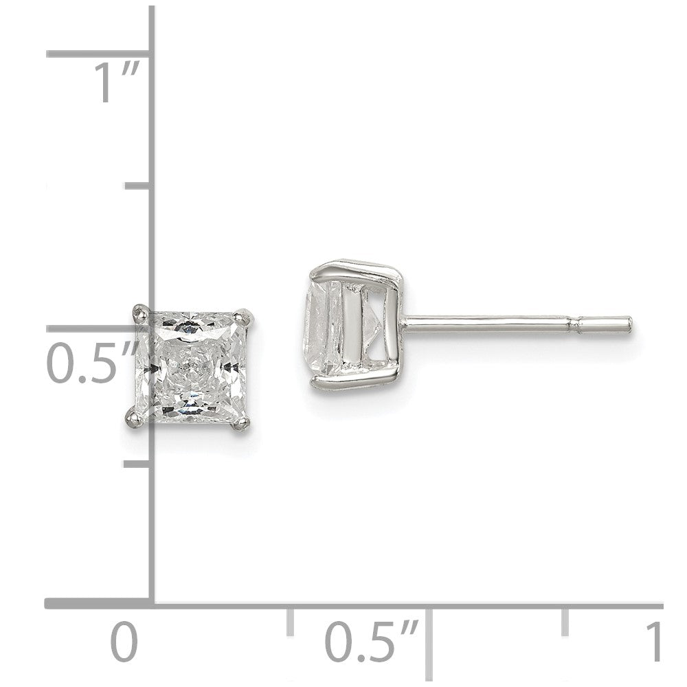 Sterling Silver Polished 5mm Princess CZ Post Earrings