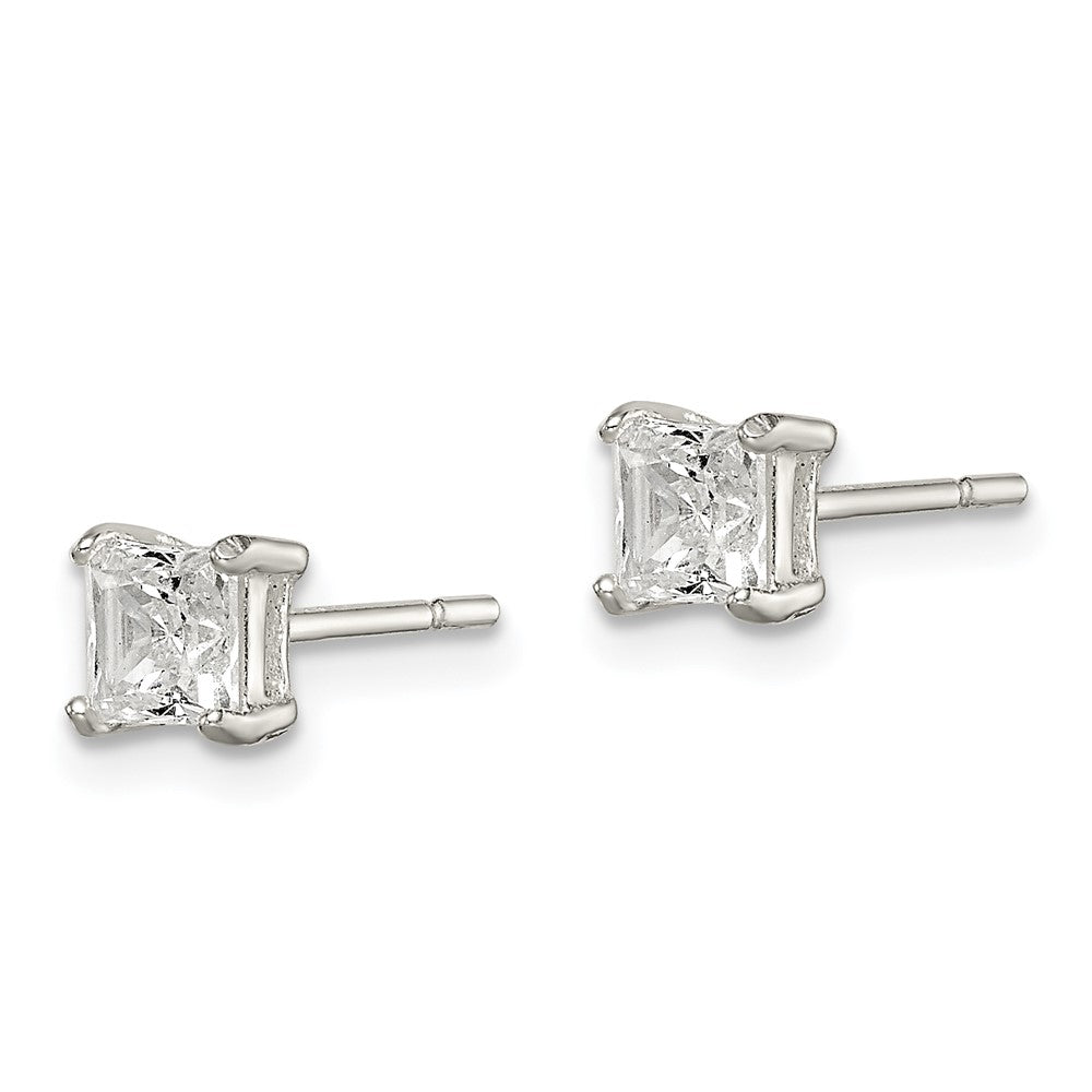 Sterling Silver Polished 4mm Princess CZ Post Earrings