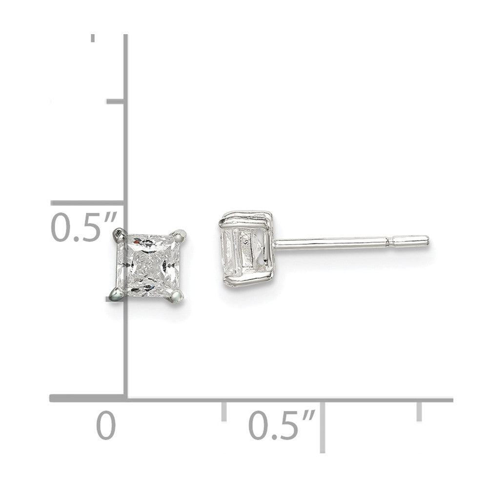 Sterling Silver Polished 4mm Princess CZ Post Earrings