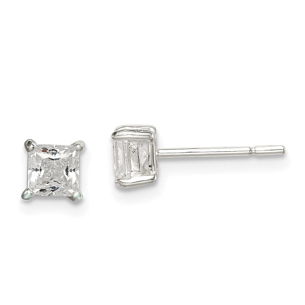 Sterling Silver Polished 4mm Princess CZ Post Earrings
