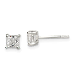 Sterling Silver Polished 4mm Princess CZ Post Earrings