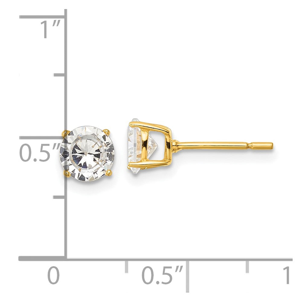 Yellow Gold-plated Sterling Silver Polished 6mm CZ Post Earrings