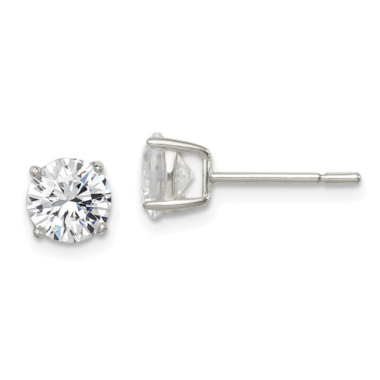 Sterling Silver Polished 6mm CZ Post Earrings