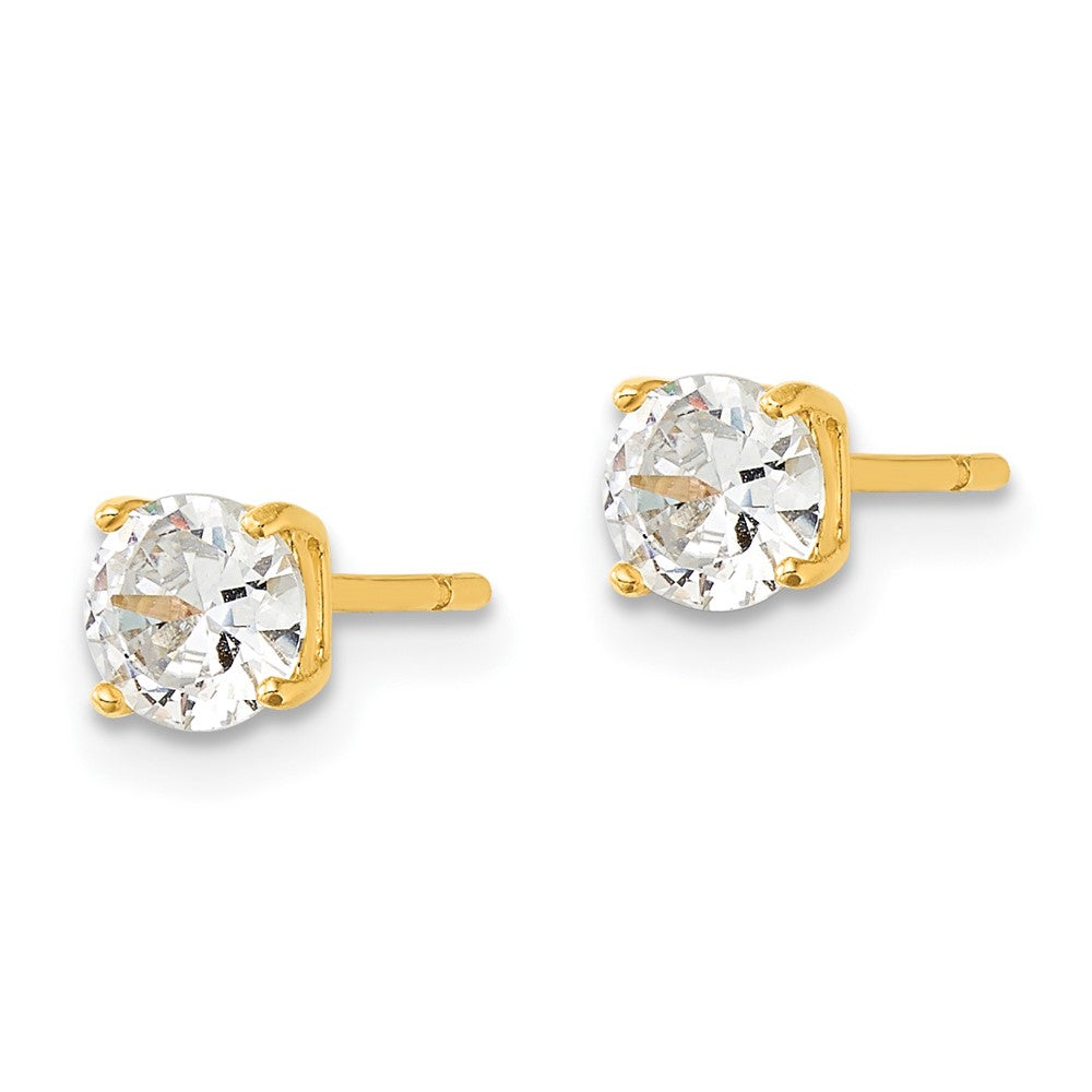 Yellow Gold-plated Sterling Silver Polished 5mm CZ Post Earrings