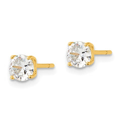 Yellow Gold-plated Sterling Silver Polished 5mm CZ Post Earrings
