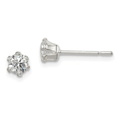 Sterling Silver Polished 4mm CZ Post Earrings
