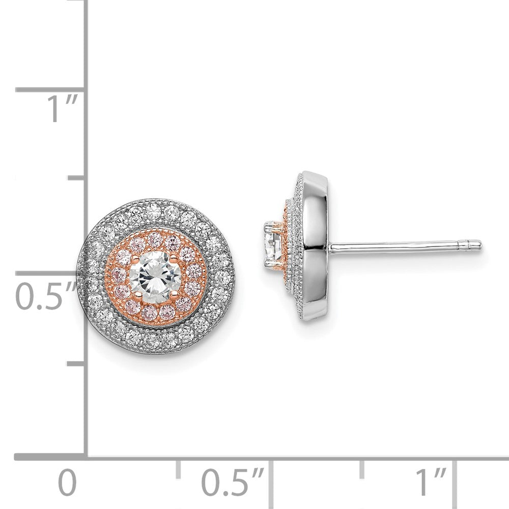Rhodium-plated Silver CZ with Rose Gold Plating Pave Post Earrings