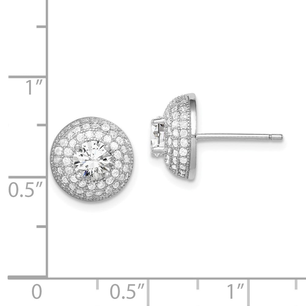 Rhodium-plated Sterling Silver CZ Round Post Earrings