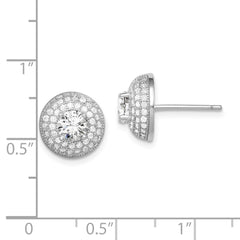 Rhodium-plated Sterling Silver CZ Round Post Earrings