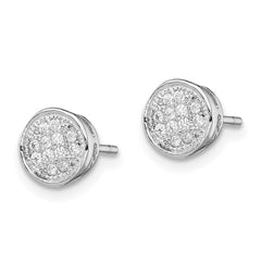 Rhodium-plated Sterling Silver Polished CZ Circle Post Earrings