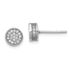 Rhodium-plated Sterling Silver Pave CZ Circle Post Earrings