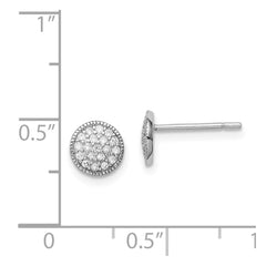 Rhodium-plated Sterling Silver Pave CZ Circle Post Earrings