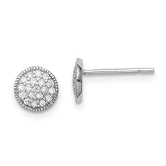 Rhodium-plated Sterling Silver Pave CZ Circle Post Earrings