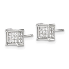 Rhodium-plated Sterling Silver Polished CZ Square Post Earrings
