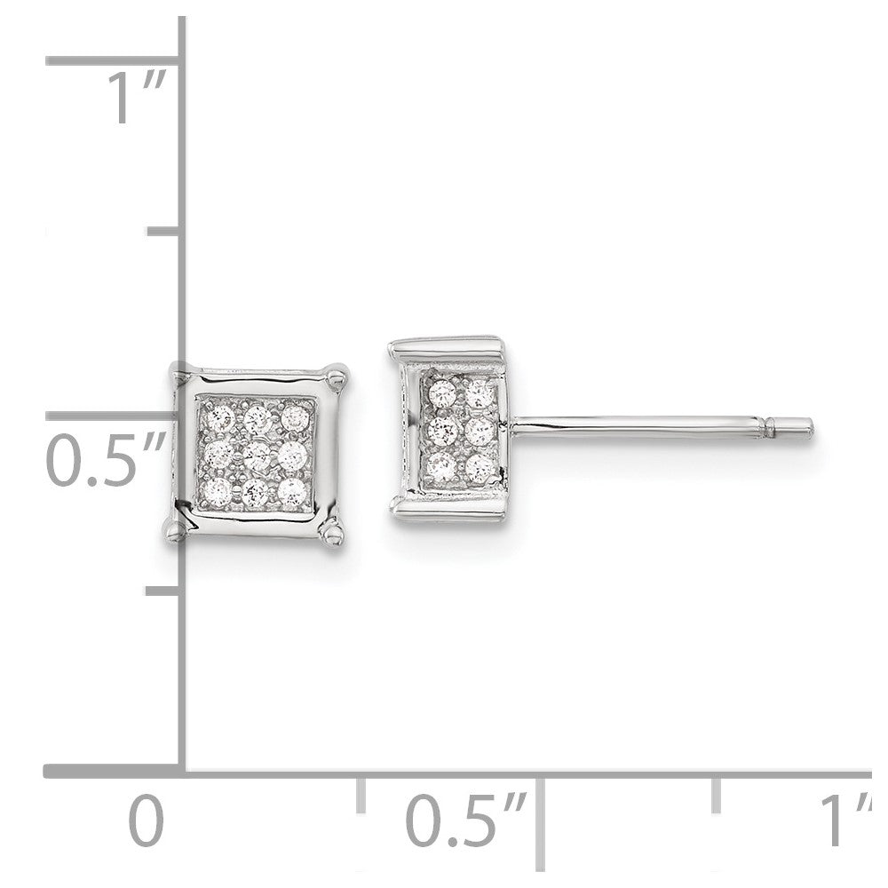 Rhodium-plated Sterling Silver Polished CZ Square Post Earrings