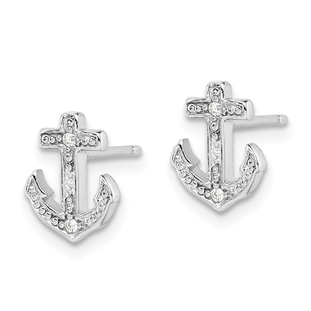 Rhodium-plated Sterling Silver Polished CZ Anchor Post Earrings