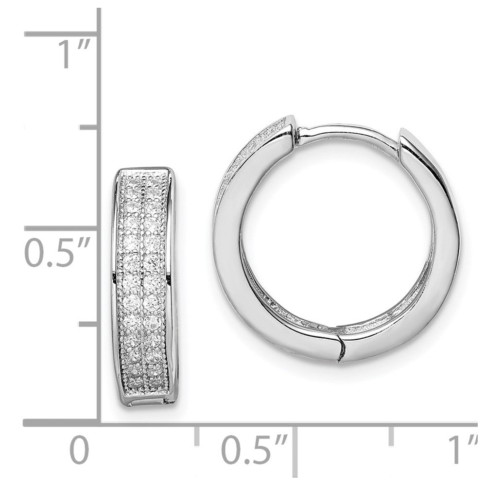Rhodium-plated Sterling Silver 2-row Pave Hinged Hoop Earrings