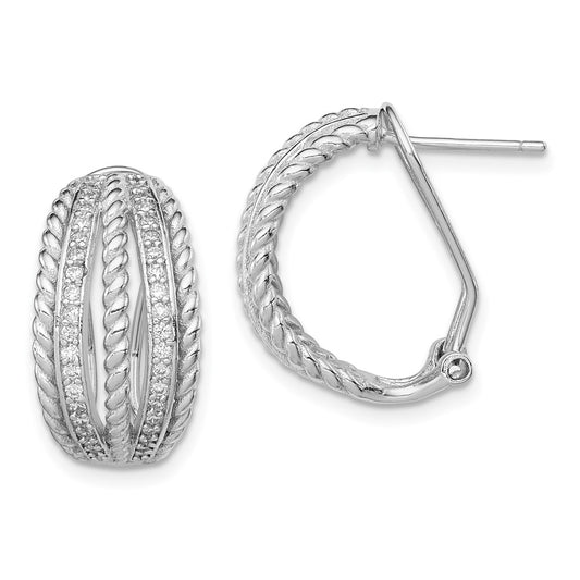 Rhodium-plated Sterling Silver CZ Rope Omega Back Earrings