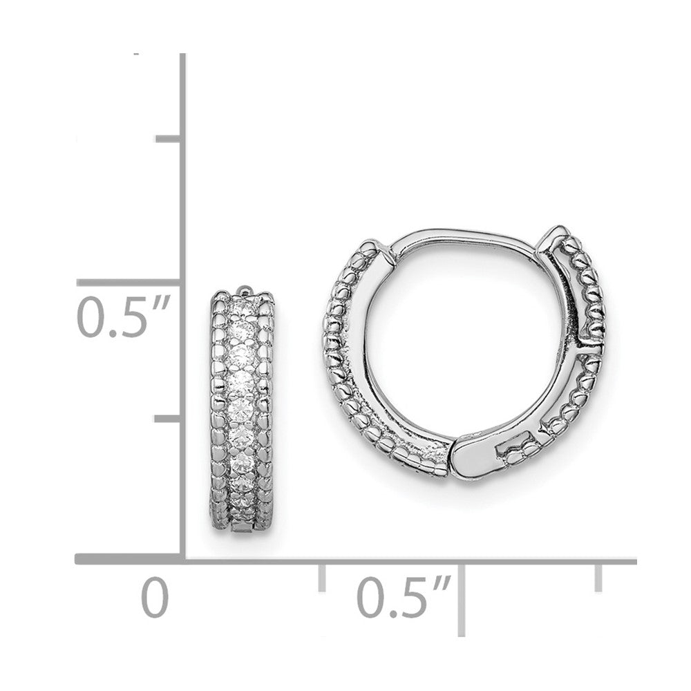 Rhodium-plated Sterling Silver Polished CZ Hinged Hoop Earrings