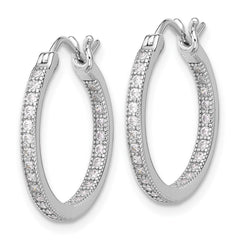 Rhodium-plated Sterling Silver CZ 15mm In Out Hoop Earrings