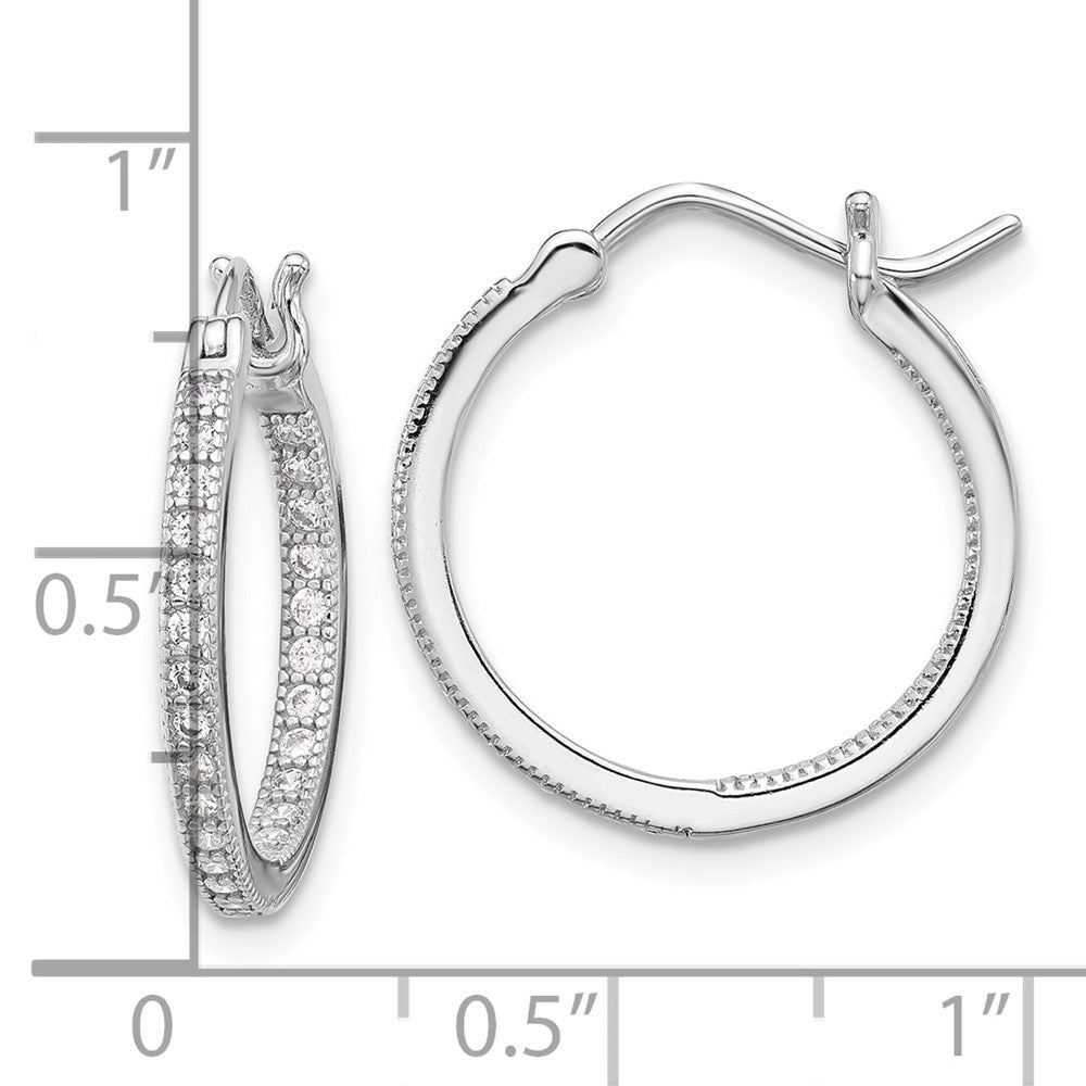 Rhodium-plated Sterling Silver CZ 15mm In Out Hoop Earrings