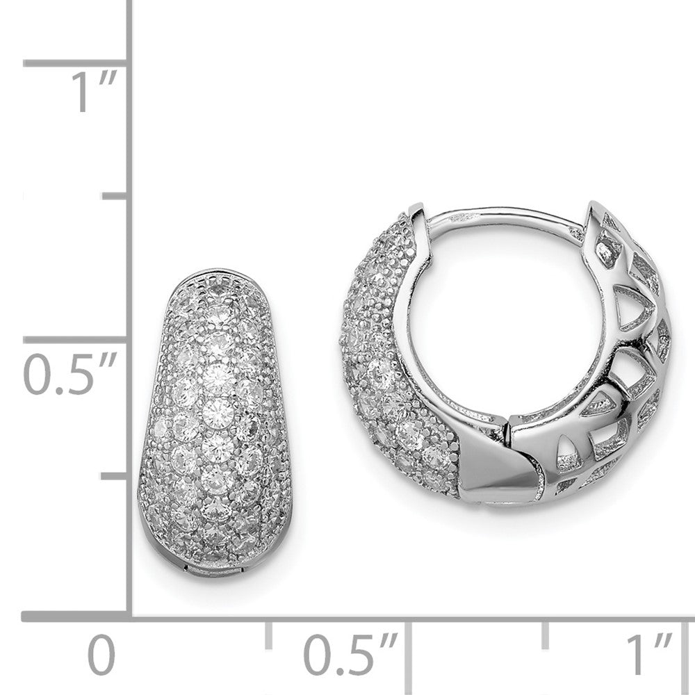 Rhodium-plated Sterling Silver CZ Hinged Hoop Earrings