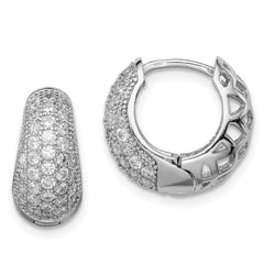 Rhodium-plated Sterling Silver CZ Hinged Hoop Earrings