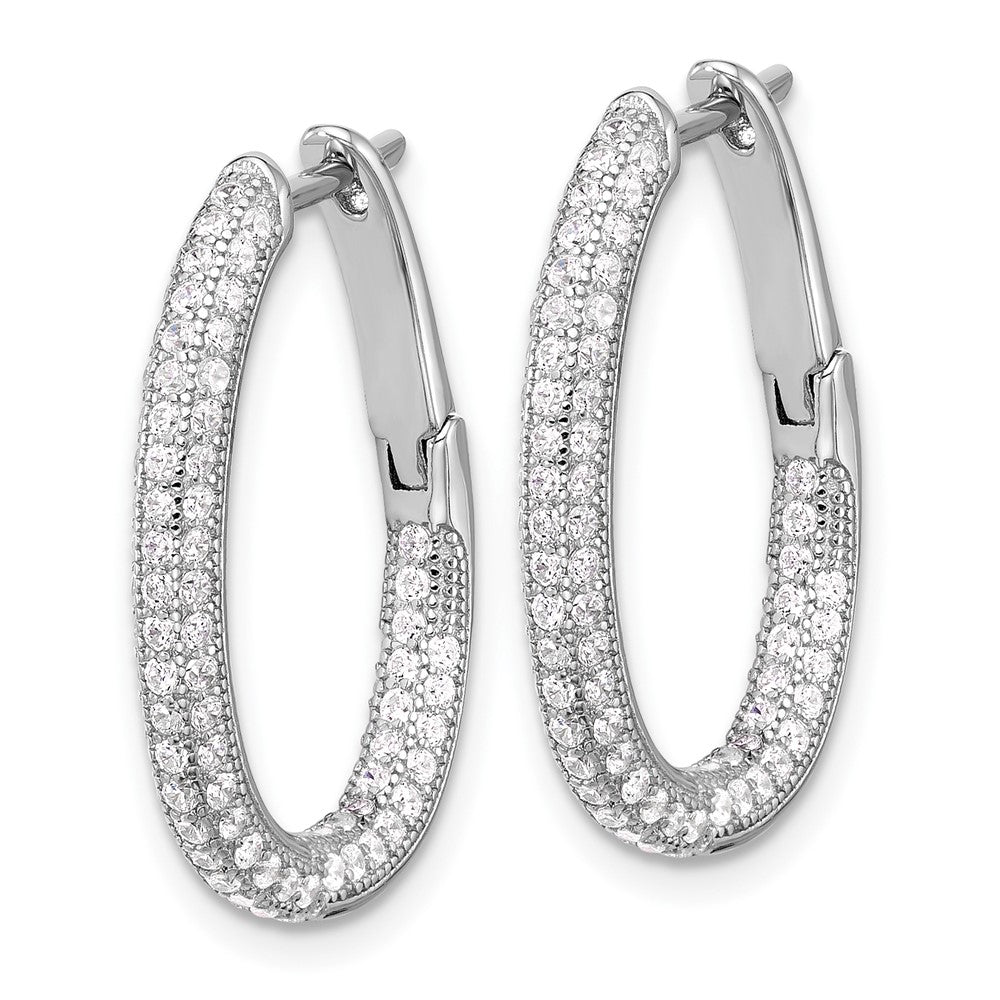 Rhodium-plated Sterling Silver CZ In Out Hinged Post Hoop Earrings