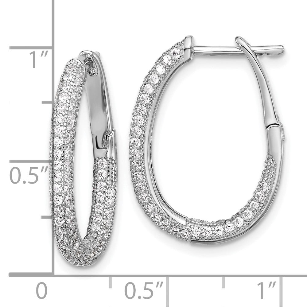 Rhodium-plated Sterling Silver CZ In Out Hinged Post Hoop Earrings