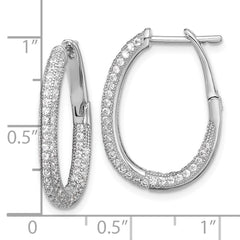 Rhodium-plated Sterling Silver CZ In Out Hinged Post Hoop Earrings