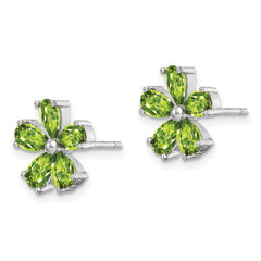 Rhodium-plated Sterling Silver Peridot Floral Post Earrings