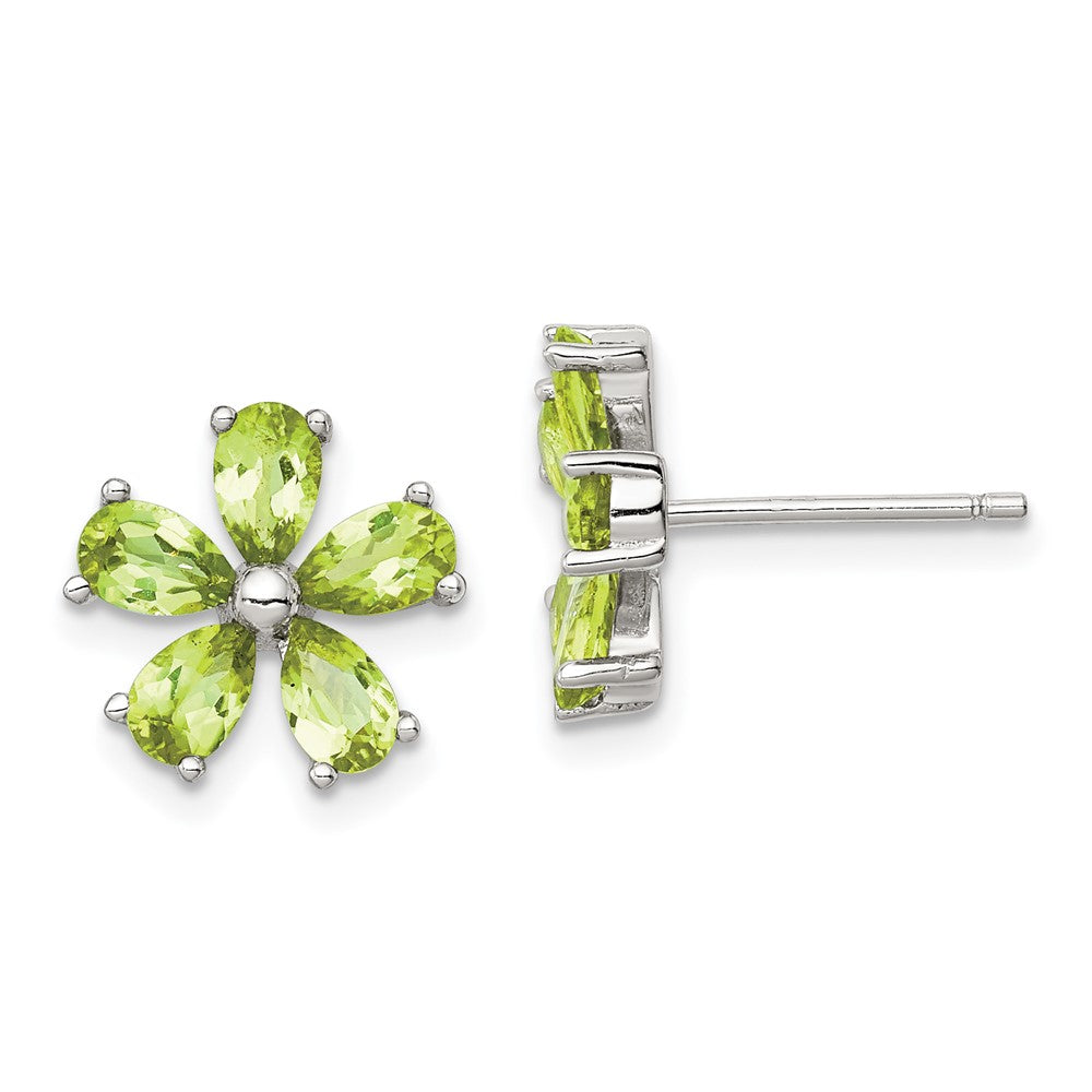 Rhodium-plated Sterling Silver Peridot Floral Post Earrings