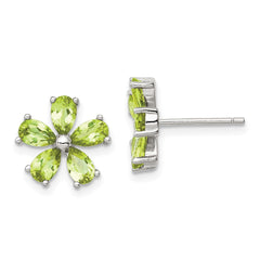 Rhodium-plated Sterling Silver Peridot Floral Post Earrings